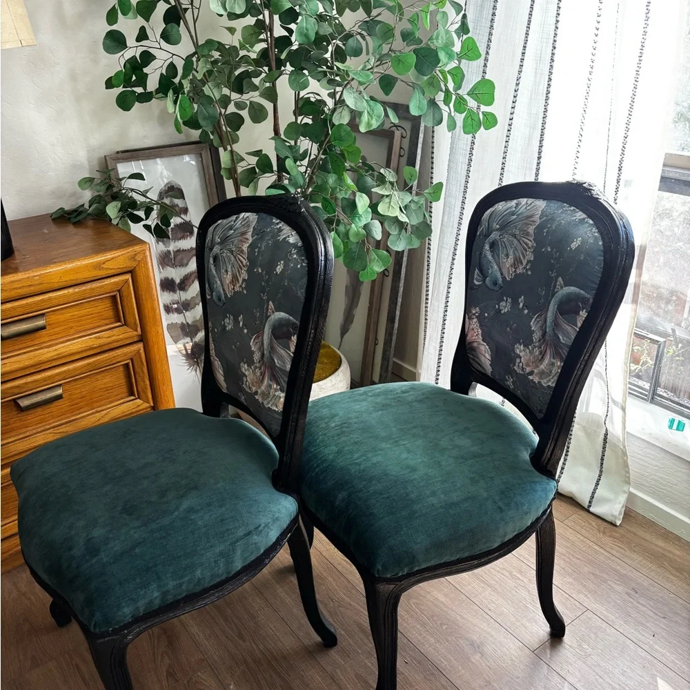 Elegant Teal and Black Accent Chairs
